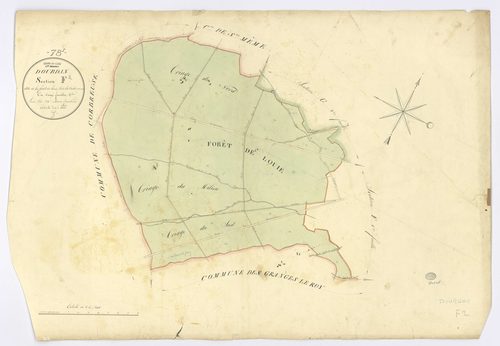 DOURDAN. - Section F - de la Forêt de Louie et de la Butte de Normont, 2, ech. 1/5000, coul., aquarelle, papier, 68x96 (1826). 