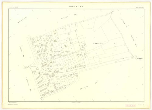 Plans minutes de conservation : DOURDAN : tableau d'assemblage, ech. 1/10000 (1967), sections A, F2, ech. 1/5000 (1967), sections B1, B2, C, F1, ech. 1/2500 (1967), sections AB, AE, AK, AL, AP, ZB, ech. 1/2000 (1967), sections AC, AD, AH, AI, AM, AN, AO, 