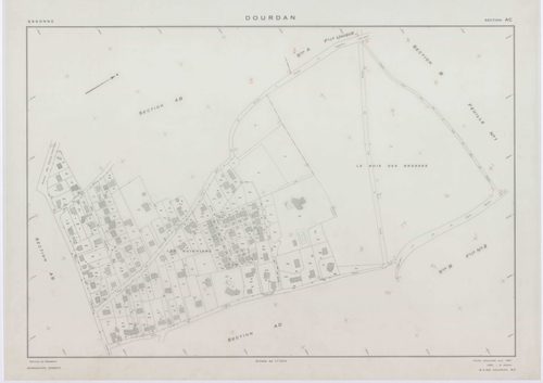 DOURDAN, plans minutes de conservation : tableau d'assemblage, 1967, Ech. 1/10000 ; plans des sections A, F2, 1967, Ech. 1/5000, sections AB, AE, AK, AL, AP, 1967, Ech. 1/2000, sections AC, AD, AH, AI, AM, AN, AO, AR, AS, AT, AV, 1967, Ech. 1/1000, sectio