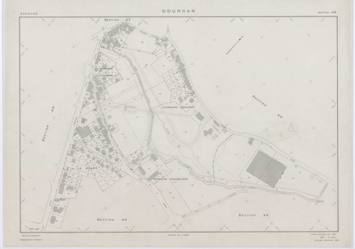 DOURDAN, plans minutes de conservation : tableau d'assemblage, 1967, Ech. 1/10000 ; plans des sections A, F2, 1967, Ech. 1/5000, sections AB, AE, AK, AL, AP, 1967, Ech. 1/2000, sections AC, AD, AH, AI, AM, AN, AO, AR, AS, AT, AV, 1967, Ech. 1/1000, sectio
