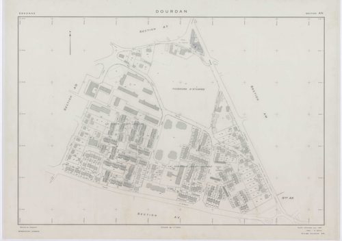 DOURDAN, plans minutes de conservation : tableau d'assemblage, 1967, Ech. 1/10000 ; plans des sections A, F2, 1967, Ech. 1/5000, sections AB, AE, AK, AL, AP, 1967, Ech. 1/2000, sections AC, AD, AH, AI, AM, AN, AO, AR, AS, AT, AV, 1967, Ech. 1/1000, sectio