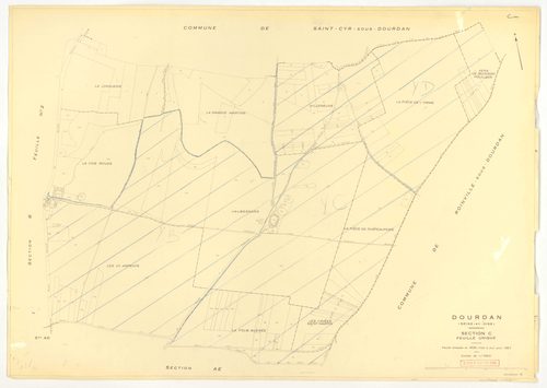 Plans minutes de conservation : DOURDAN : tableau d'assemblage, ech. 1/10000 (1967), sections A, F2, ech. 1/5000 (1967), sections B1, B2, C, F1, ech. 1/2500 (1967), sections AB, AE, AK, AL, AP, ZB, ech. 1/2000 (1967), sections AC, AD, AH, AI, AM, AN, AO, 