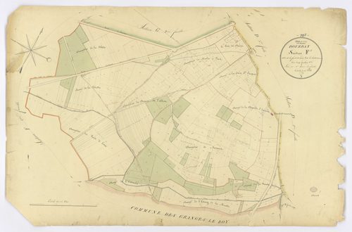 DOURDAN. - Section F - de la Forêt de Louie et de la Butte de Normont, 1, ech. 1/2500, coul., aquarelle, papier, 66x102 (1826). 
