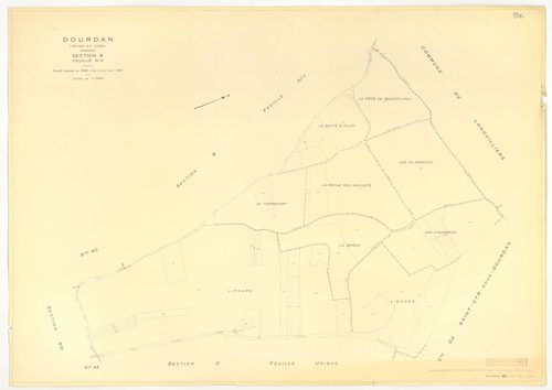 Plans minutes de conservation : DOURDAN : tableau d'assemblage, ech. 1/10000 (1967), sections A, F2, ech. 1/5000 (1967), sections B1, B2, C, F1, ech. 1/2500 (1967), sections AB, AE, AK, AL, AP, ZB, ech. 1/2000 (1967), sections AC, AD, AH, AI, AM, AN, AO, 