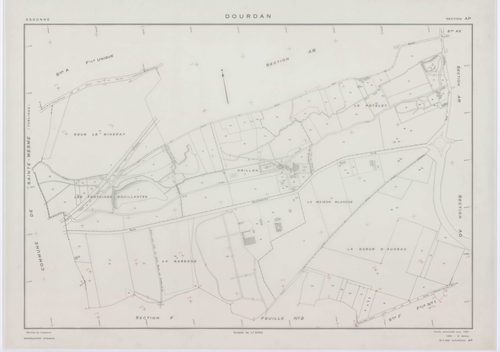DOURDAN, plans minutes de conservation : tableau d'assemblage, 1967, Ech. 1/10000 ; plans des sections A, F2, 1967, Ech. 1/5000, sections AB, AE, AK, AL, AP, 1967, Ech. 1/2000, sections AC, AD, AH, AI, AM, AN, AO, AR, AS, AT, AV, 1967, Ech. 1/1000, sectio
