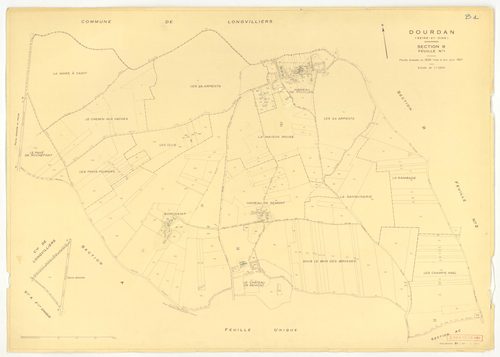 Plans minutes de conservation : DOURDAN : tableau d'assemblage, ech. 1/10000 (1967), sections A, F2, ech. 1/5000 (1967), sections B1, B2, C, F1, ech. 1/2500 (1967), sections AB, AE, AK, AL, AP, ZB, ech. 1/2000 (1967), sections AC, AD, AH, AI, AM, AN, AO, 