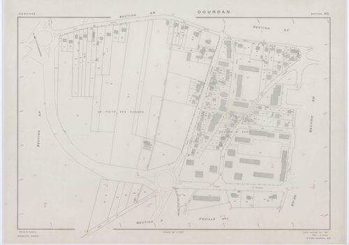DOURDAN, plans minutes de conservation : tableau d'assemblage, 1967, Ech. 1/10000 ; plans des sections A, F2, 1967, Ech. 1/5000, sections AB, AE, AK, AL, AP, 1967, Ech. 1/2000, sections AC, AD, AH, AI, AM, AN, AO, AR, AS, AT, AV, 1967, Ech. 1/1000, sectio