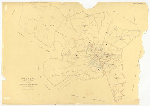 Plans minutes de conservation : DOURDAN : tableau d'assemblage, ech. 1/10000 (1967), sections A, F2, ech. 1/5000 (1967), sections B1, B2, C, F1, ech. 1/2500 (1967), sections AB, AE, AK, AL, AP, ZB, ech. 1/2000 (1967), sections AC, AD, AH, AI, AM, AN, AO, 