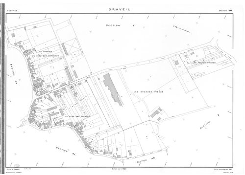 DRAVEIL.- Cadastre révisé pour 1967 : plan du tableau d'assemblage, plans de la section E, section F, section G, section H, section N ; cadastre renouvelé pour 1967 : plans de la section AB, section AC, section AD, section AE, section AH, section AI, sect