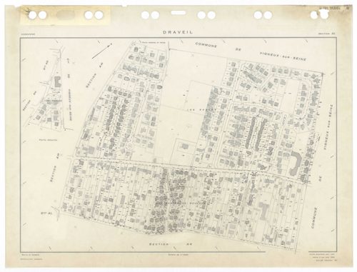 DRAVEIL, plans minutes de conservation : tableau d'assemblage,1967, Ech. 1/10000, tableau d'assemblage 1, 1967, Ech. 1/5000, tableau d'assemblage 2, 1967, Ech. 1/5000 ; plans des sections AD, AE, AH, AI, AK, AL, AM, AN, AO, AP, AR, AS, AT, AV, AW, AX, BC,