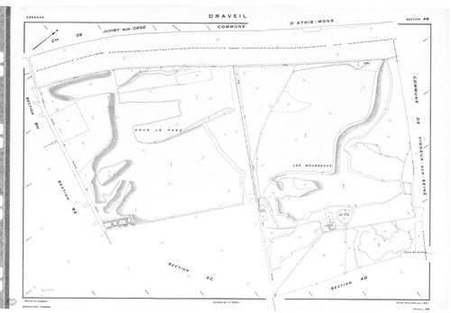 DRAVEIL.- Cadastre révisé pour 1967 : plan du tableau d'assemblage, plans de la section E, section F, section G, section H, section N ; cadastre renouvelé pour 1967 : plans de la section AB, section AC, section AD, section AE, section AH, section AI, sect
