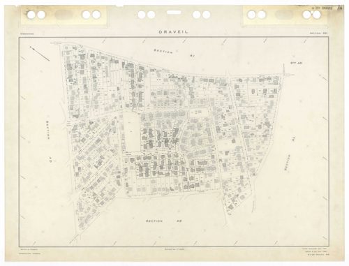 DRAVEIL, plans minutes de conservation : tableau d'assemblage,1967, Ech. 1/10000, tableau d'assemblage 1, 1967, Ech. 1/5000, tableau d'assemblage 2, 1967, Ech. 1/5000 ; plans des sections AD, AE, AH, AI, AK, AL, AM, AN, AO, AP, AR, AS, AT, AV, AW, AX, BC,