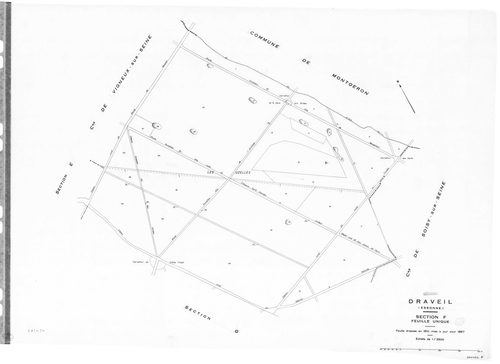 DRAVEIL.- Cadastre révisé pour 1967 : plan du tableau d'assemblage, plans de la section E, section F, section G, section H, section N ; cadastre renouvelé pour 1967 : plans de la section AB, section AC, section AD, section AE, section AH, section AI, sect