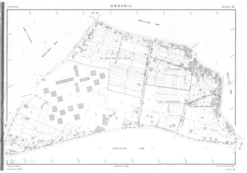 DRAVEIL.- Cadastre révisé pour 1967 : plan du tableau d'assemblage, plans de la section E, section F, section G, section H, section N ; cadastre renouvelé pour 1967 : plans de la section AB, section AC, section AD, section AE, section AH, section AI, sect