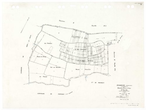 ECHARCON, plans minutes de conservation : tableau d'assemblage,1937, Ech. 1/10000 ; plans des sections A1, A2, A3, B1, B2, B3, 1937, Ech. 1/2500. Polyester. N et B. Dim. 105 x 80 cm [7 plans]. 