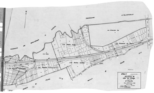 EGLY.- Cadastre révisé pour 1934 : plan du tableau d'assemblage, plans de la section A la Plaine 1ère feuille, idem 2ème feuille, section B le Village 1ère feuille, idem 2ème feuille, idem 3ème feuille, idem 4ème feuille ; cadastre révisé pour 1934 mis à 