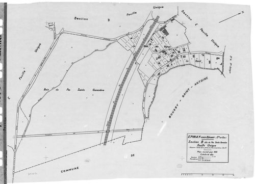EPINAY-SOUS-SENART.- Cadastre révisé pour 1935 : plans de la section B le Pas de Sainte Geneviève, section E le Village, [2 plans]. 