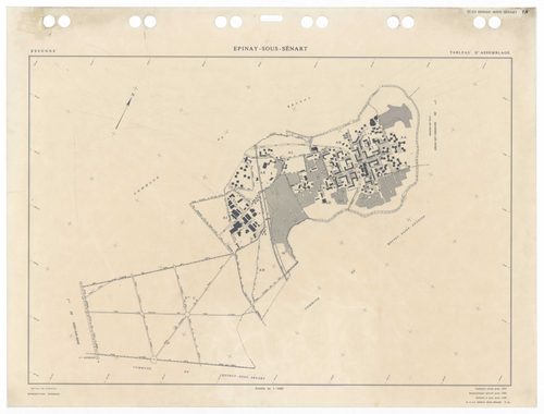 EPINAY-SOUS-SENART, plans minutes de conservation : tableau d'assemblage,1985, Ech. 1/5000 ; plans des sections AA, AB, AC, AD, AE, AH, AI, AK, AL, 1985, Ech. 1/1000, section Cu, 1935, Ech. 1/2500. Polyester. N et B. Dim. 105 x 80 cm [11 plans]. 