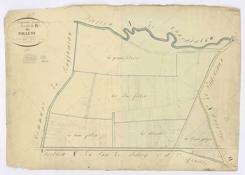 EPINAY-SUR-ORGE. - Section B - Follets (les), ech. 1/1250, coul., aquarelle, papier, 66x92 (1813). 
