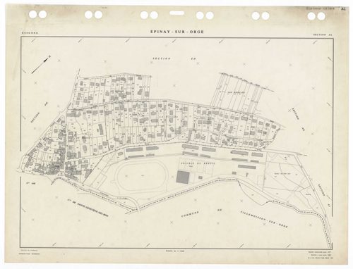 EPINAY-SUR-ORGE, plans minutes de conservation : tableau d'assemblage,1957, Ech. 1/5000 ; plans des sections AB, AM, ZE, 1957, Ech. 1/2000, sections AC, AD, AE, AI, AK, AL, AN, AO, ZB, ZD, 1957, Ech. 1/1000, section AP, 1962, Ech. 1/1000, section AR, 2002