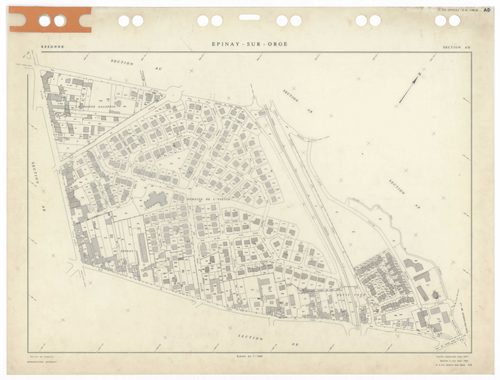 EPINAY-SUR-ORGE, plans minutes de conservation : tableau d'assemblage,1957, Ech. 1/5000 ; plans des sections AB, AM, ZE, 1957, Ech. 1/2000, sections AC, AD, AE, AI, AK, AL, AN, AO, ZB, ZD, 1957, Ech. 1/1000, section AP, 1962, Ech. 1/1000, section AR, 2002