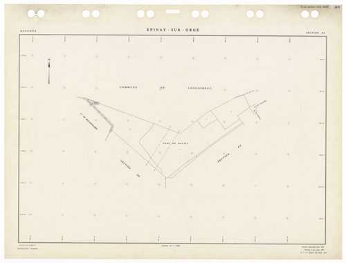 EPINAY-SUR-ORGE, plans minutes de conservation : tableau d'assemblage,1957, Ech. 1/5000 ; plans des sections AB, AM, ZE, 1957, Ech. 1/2000, sections AC, AD, AE, AI, AK, AL, AN, AO, ZB, ZD, 1957, Ech. 1/1000, section AP, 1962, Ech. 1/1000, section AR, 2002