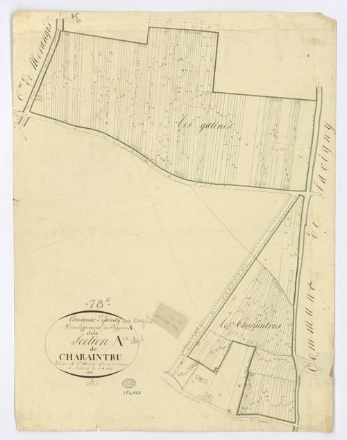 EPINAY-SUR-ORGE. - Section A - Charaintru, 2, ech. 1/1250, coul., aquarelle, papier, 66x49 (1813). 