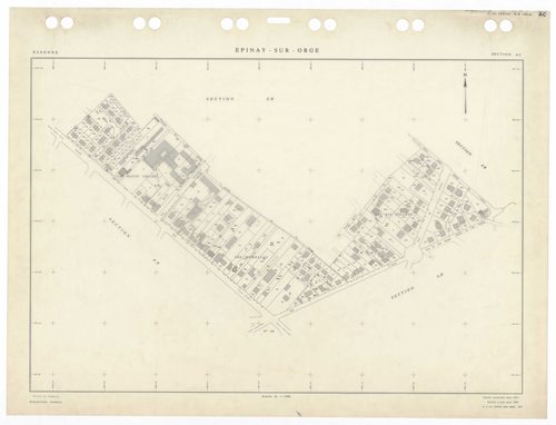 EPINAY-SUR-ORGE, plans minutes de conservation : tableau d'assemblage,1957, Ech. 1/5000 ; plans des sections AB, AM, ZE, 1957, Ech. 1/2000, sections AC, AD, AE, AI, AK, AL, AN, AO, ZB, ZD, 1957, Ech. 1/1000, section AP, 1962, Ech. 1/1000, section AR, 2002