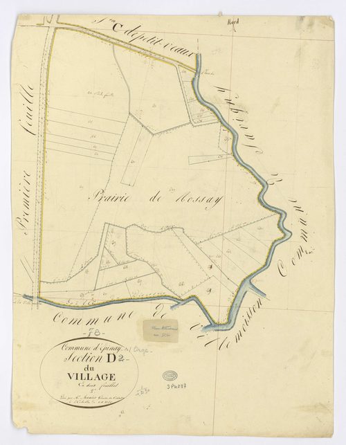 EPINAY-SUR-ORGE. - Section D - Village (le), 2, ech. 1/1250, coul., aquarelle, papier, 62x48 (1813). 
