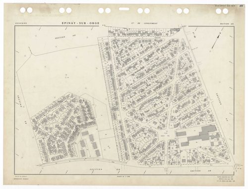 EPINAY-SUR-ORGE, plans minutes de conservation : tableau d'assemblage,1957, Ech. 1/5000 ; plans des sections AB, AM, ZE, 1957, Ech. 1/2000, sections AC, AD, AE, AI, AK, AL, AN, AO, ZB, ZD, 1957, Ech. 1/1000, section AP, 1962, Ech. 1/1000, section AR, 2002