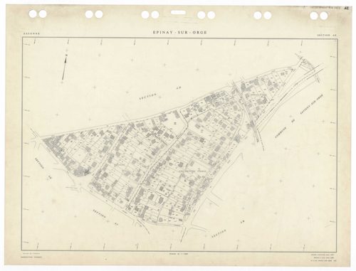 EPINAY-SUR-ORGE, plans minutes de conservation : tableau d'assemblage,1957, Ech. 1/5000 ; plans des sections AB, AM, ZE, 1957, Ech. 1/2000, sections AC, AD, AE, AI, AK, AL, AN, AO, ZB, ZD, 1957, Ech. 1/1000, section AP, 1962, Ech. 1/1000, section AR, 2002