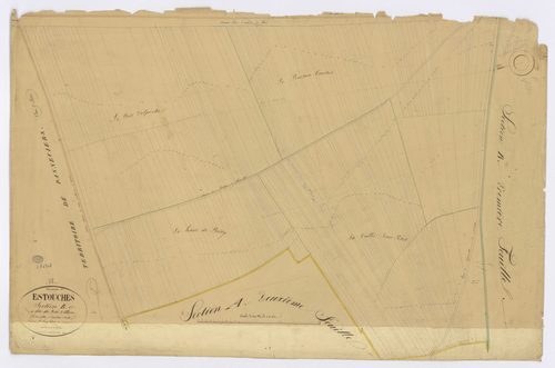 ESTOUCHES. - Section B - Petit Villiers (le), 2, ech. 1/1250, coul., aquarelle, papier, 68x104 (1831). 