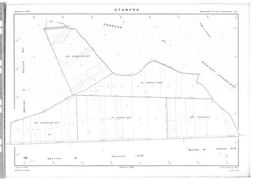 ETAMPES. - Cadastre révisé pour 1962 : plans de la section U, secton WA, section W1, section W2a, section W2b, section W3, section X1, section X2, section X3, section YE, section ZA1, section ZA2, section ZA3, section ZA4, section ZA5, section ZA6, sectio