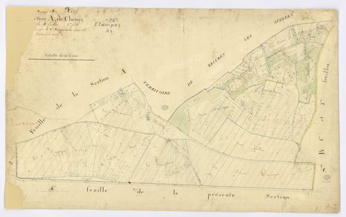 ETAMPES. - Section A - Chesnay (le), 3, ech. 1/2500, coul., aquarelle, papier, 62x101 (1824). 