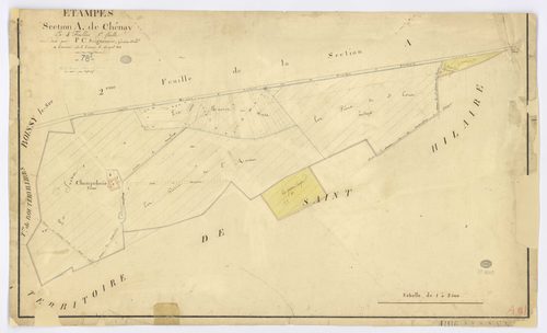 ETAMPES. - Section A - Chesnay (le), 1, ech. 1/2500, coul., aquarelle, papier, 61x100 (1824). 