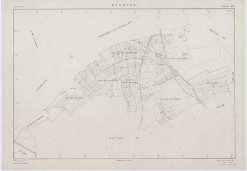 ETAMPES, plans minutes de conservation : tableau d'assemblage u ,1970, Ech. 1/5000, tableau d'assemblage r, 1970, Ech. 1/20000 ; plans des sections AB, AC, AR, AT, BC, BH, BI, BK,BN, BO, YA, YB, YC, YD, YE, YH, YI, YK, ZA, ZB, ZC, ZD, ZE, ZH, ZI, ZK, ZL, 