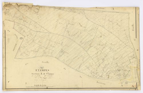 ETAMPES. - Section A - Chesnay (le), 4, ech. 1/2500, coul., aquarelle, papier, 65x102 (1824). 