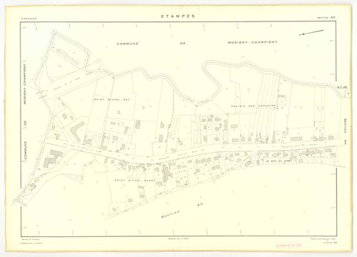 Plans minutes de conservation : ETAMPES : sections U, WA, W1, W3, W2a, W2b, X1, X2, X3, ZB1, ZB2, ZB3, ZF1, ZF2, ZF3, ZF4, YE, ZE1, ZE2, ZE3, ZE4, ZE5, ZE6, ZE7, ZA1, ZA2, ZA3, ZA4, ZA5, ZA6, ech. 1/2000 (1962) ; tableau d'assemblage n°1, ech. 1/20000 (19