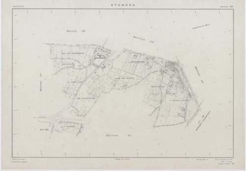 ETAMPES, plans minutes de conservation : tableau d'assemblage u ,1970, Ech. 1/5000, tableau d'assemblage r, 1970, Ech. 1/20000 ; plans des sections AB, AC, AR, AT, BC, BH, BI, BK,BN, BO, YA, YB, YC, YD, YE, YH, YI, YK, ZA, ZB, ZC, ZD, ZE, ZH, ZI, ZK, ZL, 