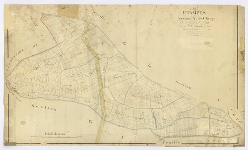 ETAMPES. - Section A - Chesnay (le), 5, ech. 1/2500, coul., aquarelle, papier, 61x102 (1824). 
