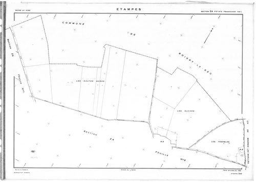 ETAMPES. - Cadastre révisé pour 1962 : plans de la section U, secton WA, section W1, section W2a, section W2b, section W3, section X1, section X2, section X3, section YE, section ZA1, section ZA2, section ZA3, section ZA4, section ZA5, section ZA6, sectio