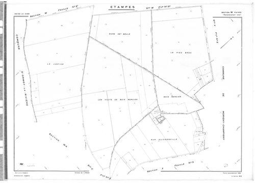 ETAMPES. - Cadastre révisé pour 1962 : plans de la section U, secton WA, section W1, section W2a, section W2b, section W3, section X1, section X2, section X3, section YE, section ZA1, section ZA2, section ZA3, section ZA4, section ZA5, section ZA6, sectio