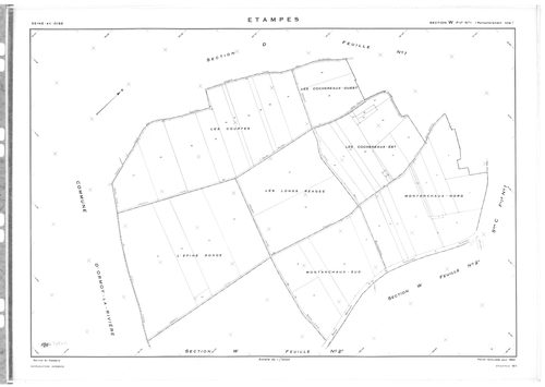 ETAMPES. - Cadastre révisé pour 1962 : plans de la section U, secton WA, section W1, section W2a, section W2b, section W3, section X1, section X2, section X3, section YE, section ZA1, section ZA2, section ZA3, section ZA4, section ZA5, section ZA6, sectio