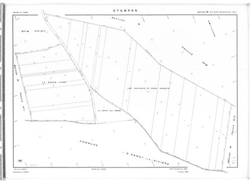 ETAMPES. - Cadastre révisé pour 1962 : plans de la section U, secton WA, section W1, section W2a, section W2b, section W3, section X1, section X2, section X3, section YE, section ZA1, section ZA2, section ZA3, section ZA4, section ZA5, section ZA6, sectio