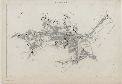 ETAMPES, plans minutes de conservation : tableau d'assemblage u ,1970, Ech. 1/5000, tableau d'assemblage r, 1970, Ech. 1/20000 ; plans des sections AB, AC, AR, AT, BC, BH, BI, BK,BN, BO, YA, YB, YC, YD, YE, YH, YI, YK, ZA, ZB, ZC, ZD, ZE, ZH, ZI, ZK, ZL, 
