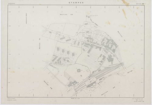 ETAMPES, plans minutes de conservation : tableau d'assemblage u ,1970, Ech. 1/5000, tableau d'assemblage r, 1970, Ech. 1/20000 ; plans des sections AB, AC, AR, AT, BC, BH, BI, BK,BN, BO, YA, YB, YC, YD, YE, YH, YI, YK, ZA, ZB, ZC, ZD, ZE, ZH, ZI, ZK, ZL, 