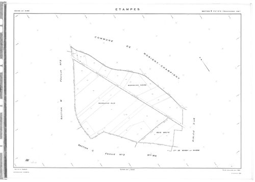 ETAMPES. - Cadastre révisé pour 1962 : plans de la section U, secton WA, section W1, section W2a, section W2b, section W3, section X1, section X2, section X3, section YE, section ZA1, section ZA2, section ZA3, section ZA4, section ZA5, section ZA6, sectio