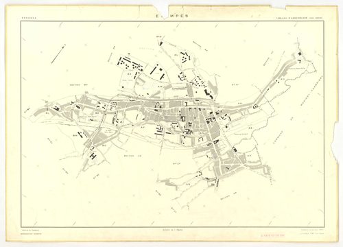 Plans minutes de conservation : ETAMPES : sections U, WA, W1, W3, W2a, W2b, X1, X2, X3, ZB1, ZB2, ZB3, ZF1, ZF2, ZF3, ZF4, YE, ZE1, ZE2, ZE3, ZE4, ZE5, ZE6, ZE7, ZA1, ZA2, ZA3, ZA4, ZA5, ZA6, ech. 1/2000 (1962) ; tableau d'assemblage n°1, ech. 1/20000 (19