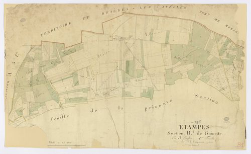 ETAMPES. - Section B - Guinette, 1, ech. 1/2500, coul., aquarelle, papier, 60x99 (1824). 