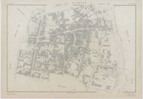 ETAMPES, plans minutes de conservation : tableau d'assemblage u ,1970, Ech. 1/5000, tableau d'assemblage r, 1970, Ech. 1/20000 ; plans des sections AB, AC, AR, AT, BC, BH, BI, BK,BN, BO, YA, YB, YC, YD, YE, YH, YI, YK, ZA, ZB, ZC, ZD, ZE, ZH, ZI, ZK, ZL, 